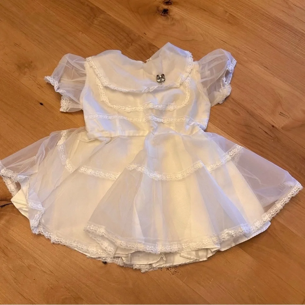 Vintage White Christening Gown with Catholic Baby Shoe Pin 18 mo